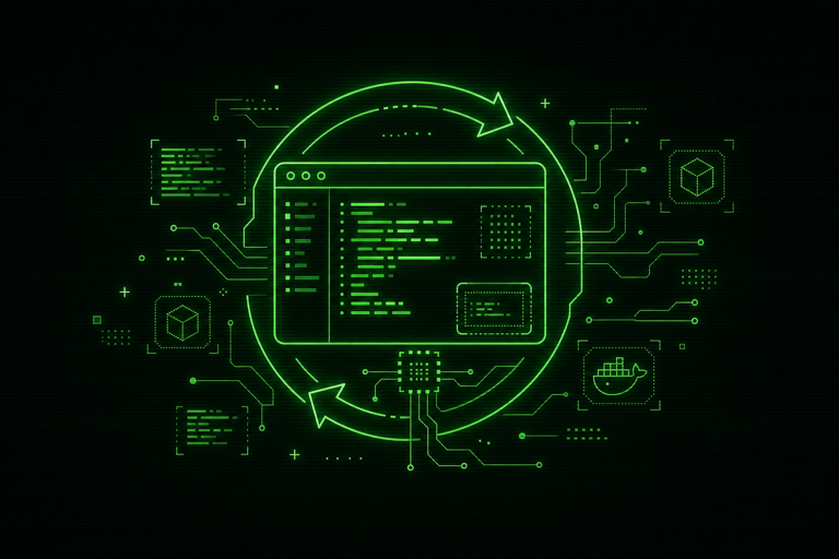 Abstract phosphor green terminal and circuit loop graphic