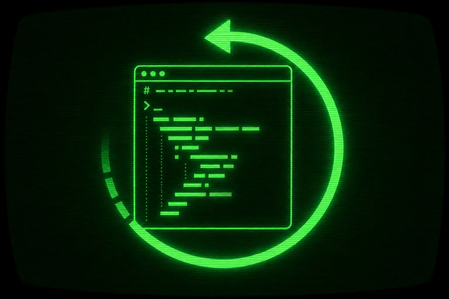 A green CRT terminal showing a Bash shell script that loops an AI coding agent, with ralph.sh named at the top