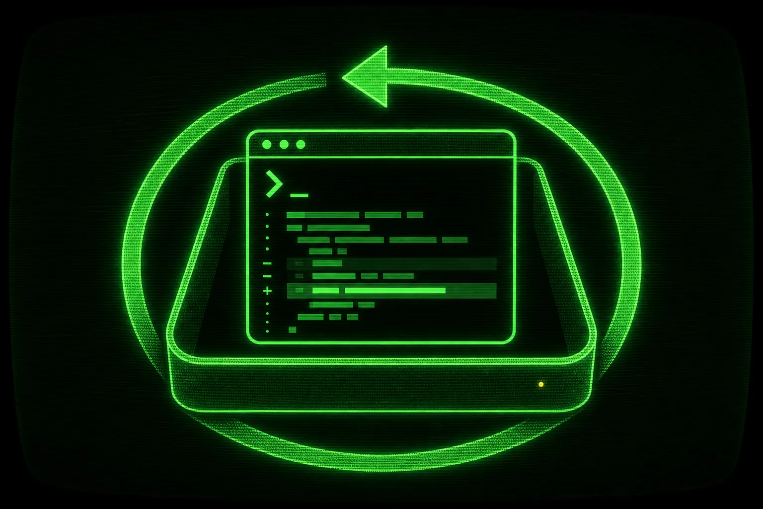 A green CRT terminal showing the Cursor CLI agent running inside a looping Ralph loop in a Docker sandbox