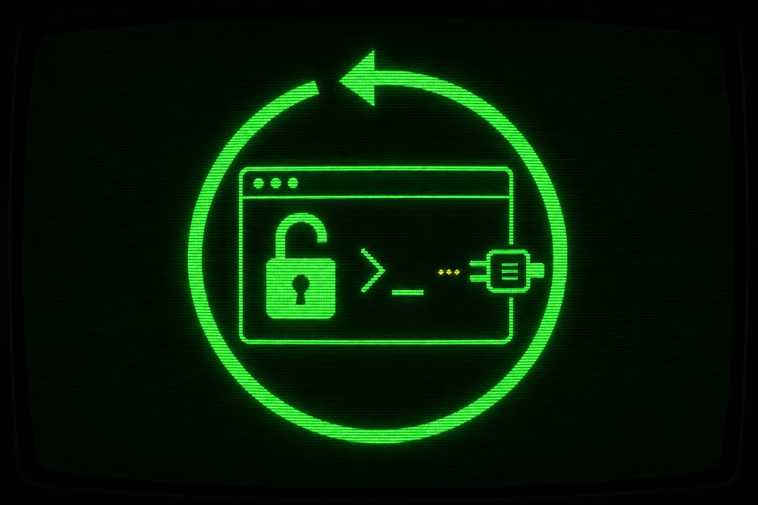 A green CRT terminal showing the open-source opencode CLI running in a looping Ralph loop inside a Docker sandbox